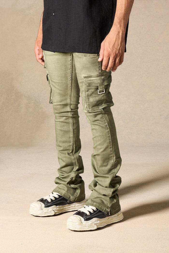 "OIL" Cargo Stacked Jeans