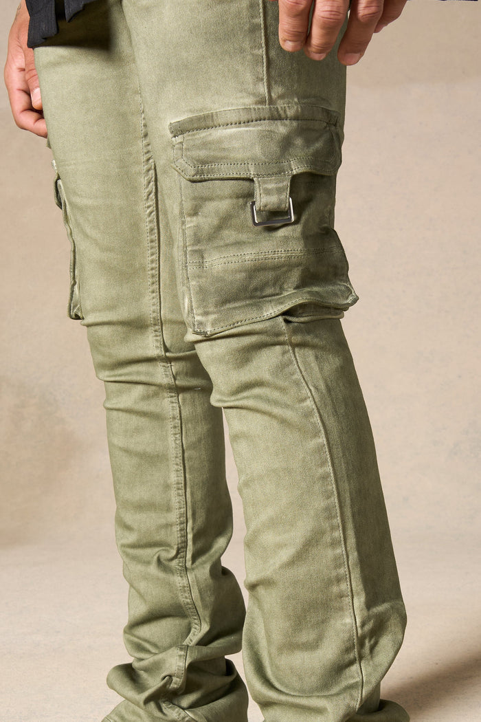 "OIL" Cargo Stacked Jeans