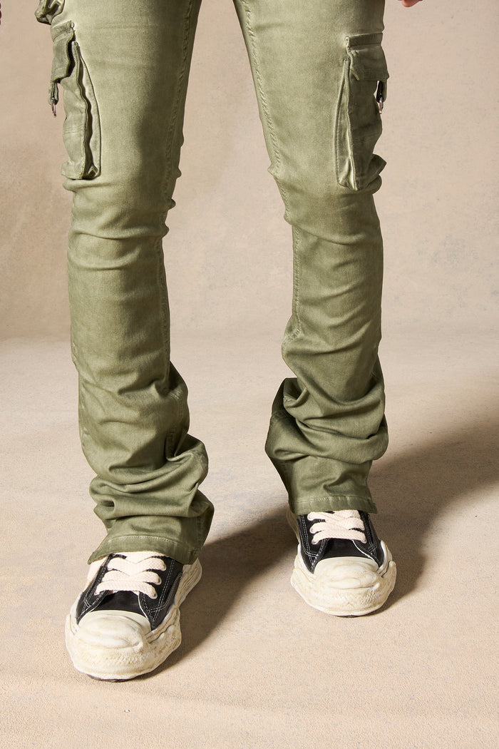 "OIL" Cargo Stacked Jeans