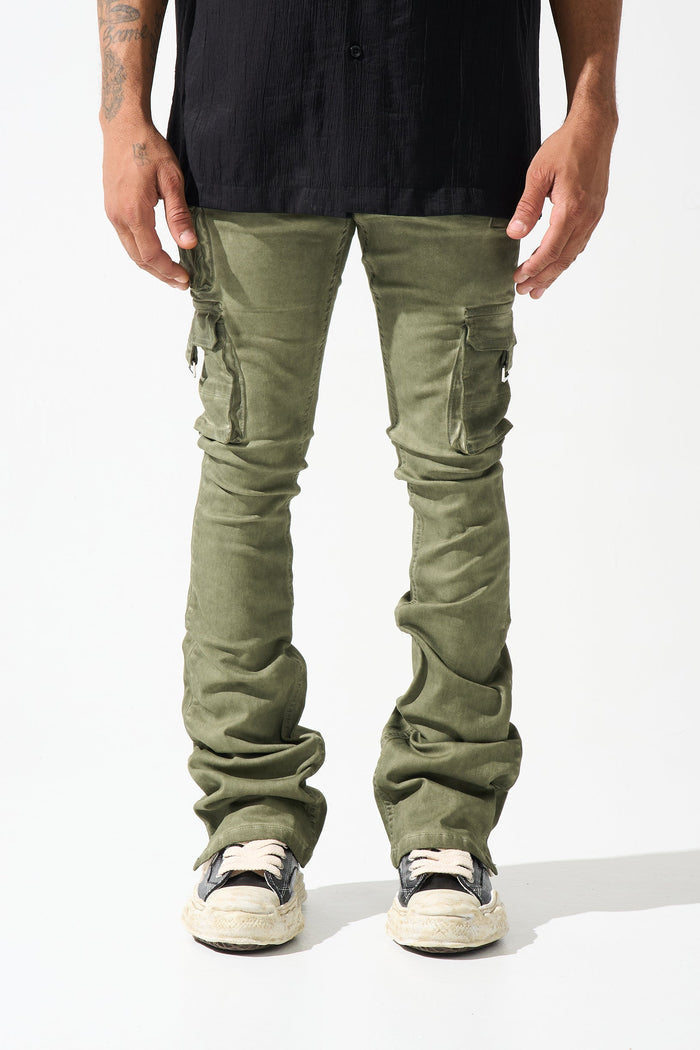 "OIL" Cargo Stacked Jeans