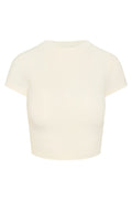 Front view of Ojai Tee Crop in Ivory Lightweight Rib showing crew neck, short sleeves, cropped length and ribbed texture on white background
