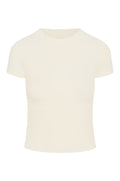 Front view of Ojai Tee Long in ivory lightweight rib showcasing crew neck, short sleeves, and slim fit on white background