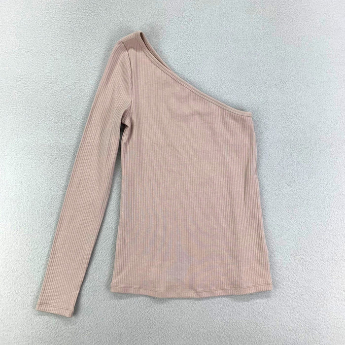 Old Navy Shirt Womens XS Tan One Shoulder Ribbed Stretch Neutral