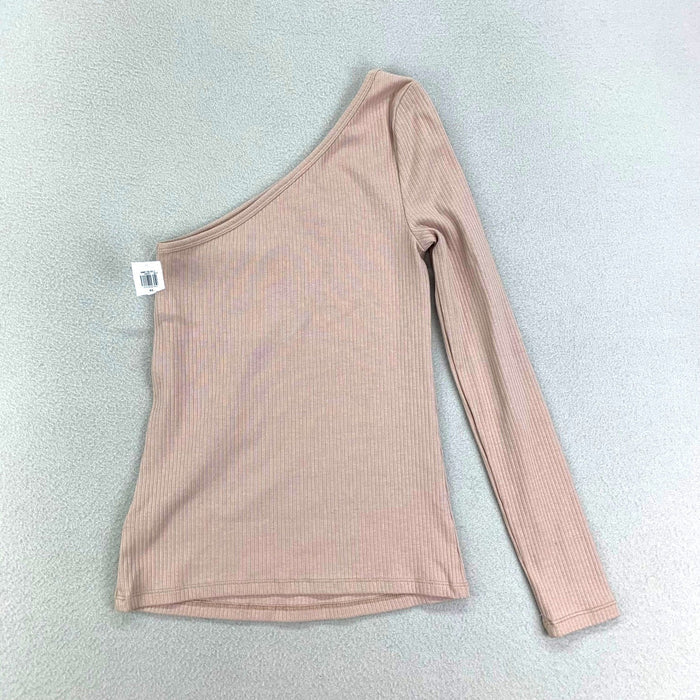 Old Navy Shirt Womens XS Tan One Shoulder Ribbed Stretch Neutral