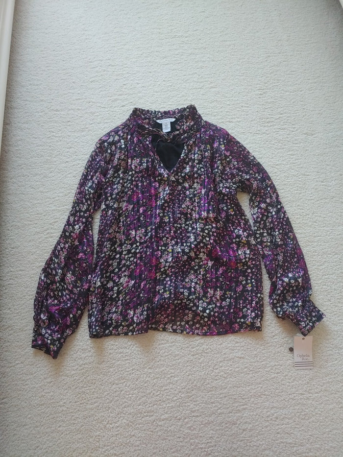 Ophelia Rose Floral Tie Front Blouse Shirt Top Ruffle