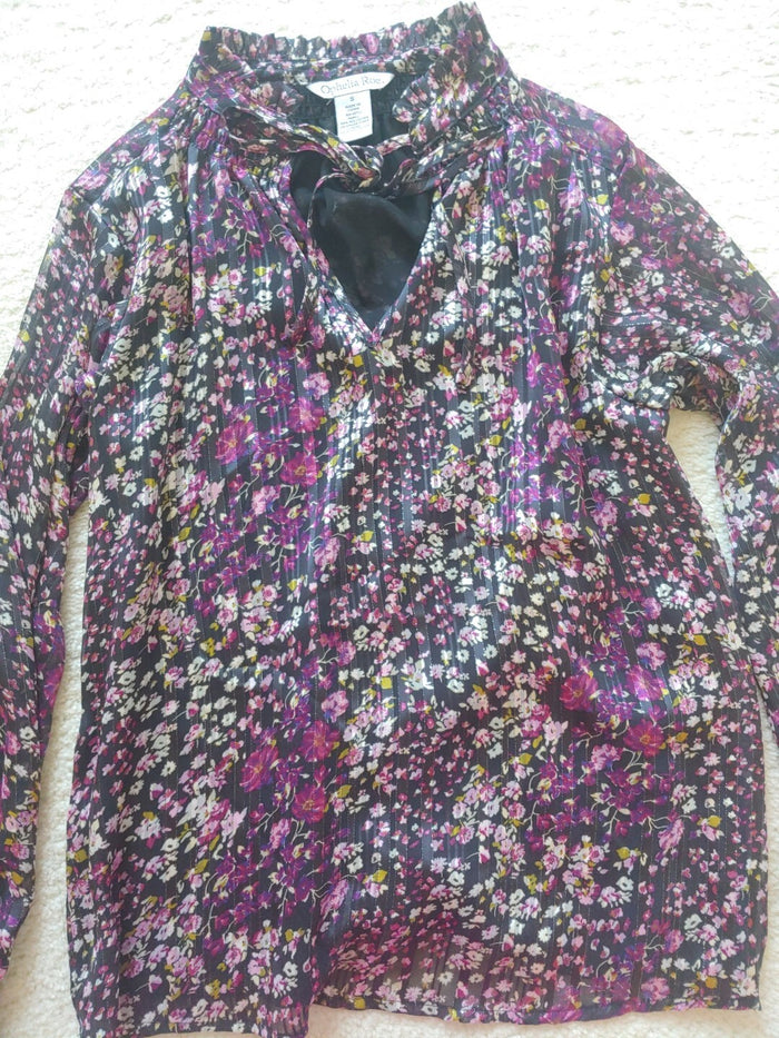 Ophelia Rose Floral Tie Front Blouse Shirt Top Ruffle