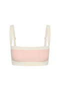 Back view of Outpost Bra in Heather Powder Pink/Ivory showcasing straight back band and adjustable ivory straps
