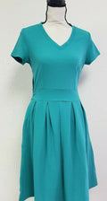 Oxiuly Women's Elegant V-Neck Casual Cocktail Party Swing Dress, Green, Small
