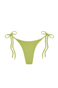 Front view of Palma Bottom bikini in Apple green showcasing tie-side bows with gold hardware on white background