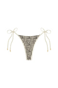 Front flat-lay of Palma Bottom in black gingham showing tie-side adjustable strings with gold hardware on white background