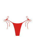 Front of Palma Bottom in Chili Pepper with adjustable tie-sides, gold caps, and cheeky high-cut fit on white background