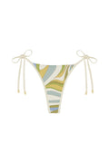 Front view of Palma Thong in Costa Rei Apple/Ivory, multicolor abstract print and ivory tie sides with gold tips