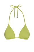 Front view of Palma Top triangle bikini in Apple green with adjustable neck and back ties and removable padding on white