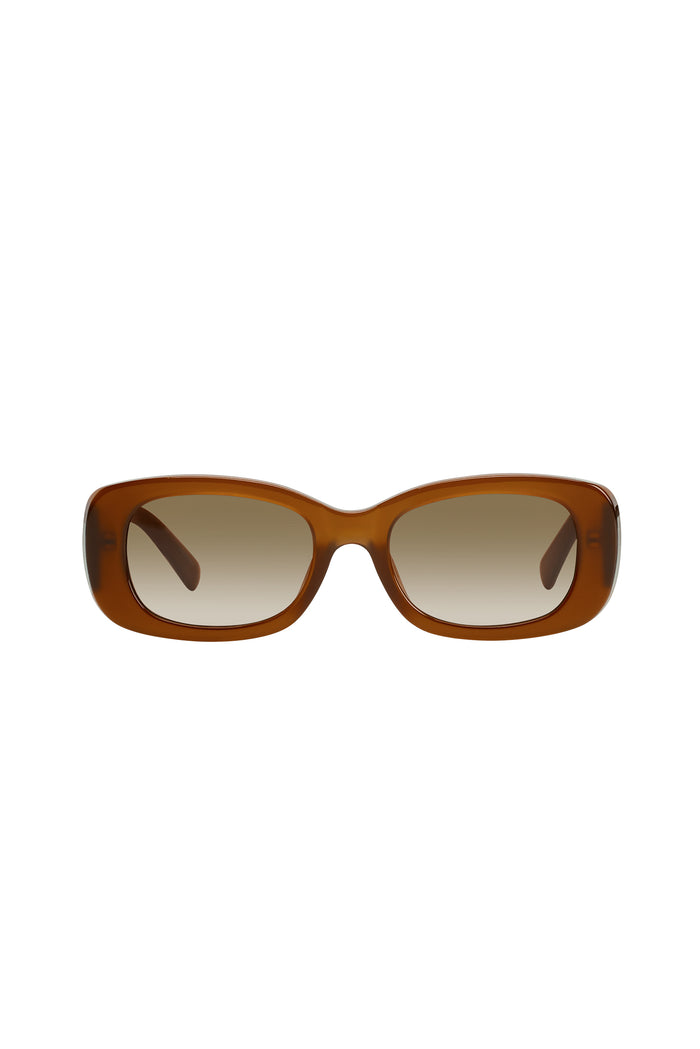 brown rectangular sunglasses with gradient brown lenses on white background