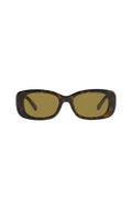 Front view of Piana sunglasses in tortoise showcasing rounded rectangular frames, olive lenses and chunky temples on white background