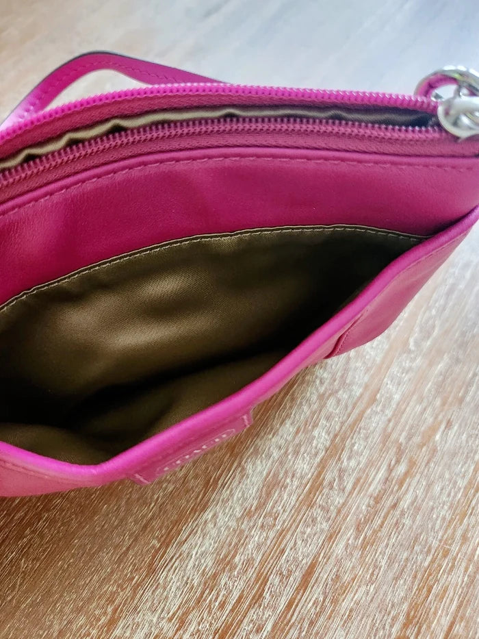 Coach Pink Leather Wristlet – Authentic Colorful Small Purse Pouch Bag, New