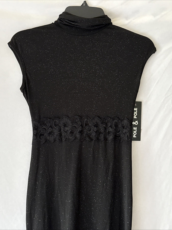 Pole & Pole Womens Bodycon Cocktail Party Dress Black Glitter Lace
