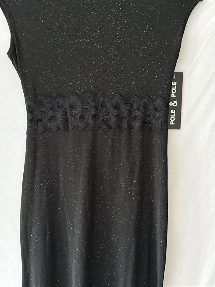 Pole & Pole Womens Bodycon Cocktail Party Dress Black Glitter Lace