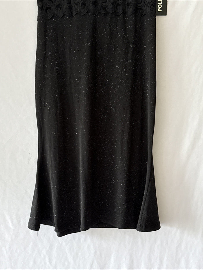 Pole & Pole Womens Bodycon Cocktail Party Dress Black Glitter Lace