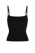 Black ribbed knit camisole with adjustable spaghetti straps