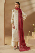Front angle of NAQSHI Rabeel off-white luxury pret outfit showing detailed embroidery and elegant silhouette for weddings and evening celebrations