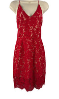 Red Lace Midi Dress Women’s L Bodycon Lined V-Neck Cocktail Holiday Party
