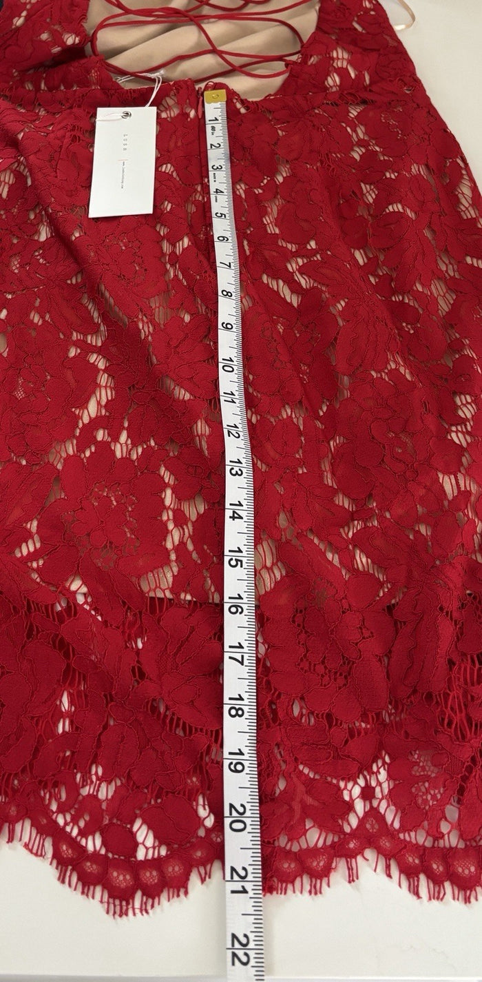Red Lace Midi Dress Women’s L Bodycon Lined V-Neck Cocktail Holiday Party