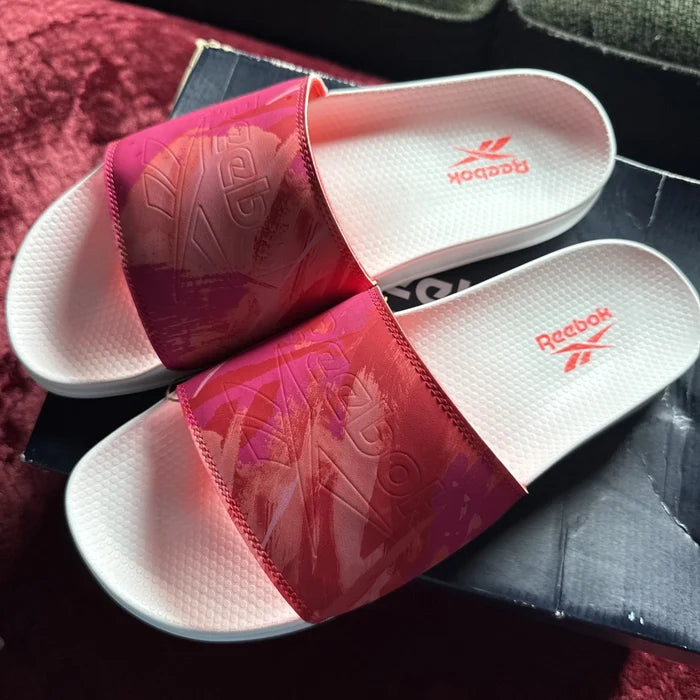 Reebok Classic Slide Sandals White Pink Orange Swim Slides Mens Size 12/women 13 - image 1