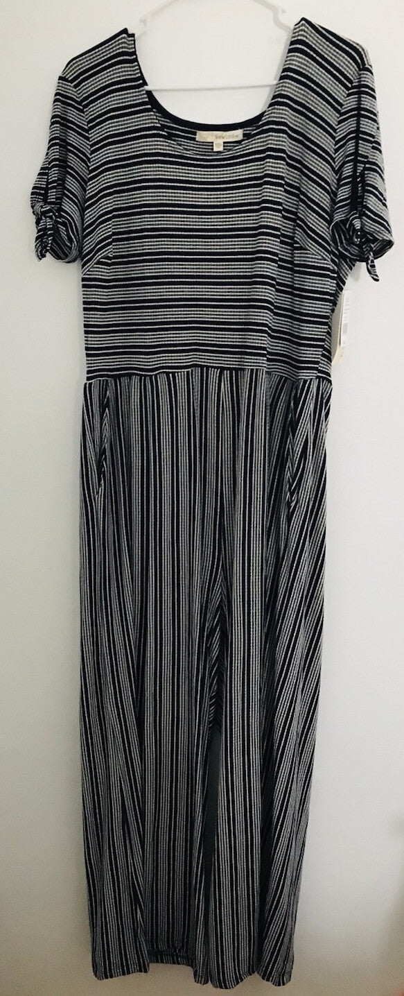 Rewind Juniors' Ribbed Knit Jumpsuit Striped Black