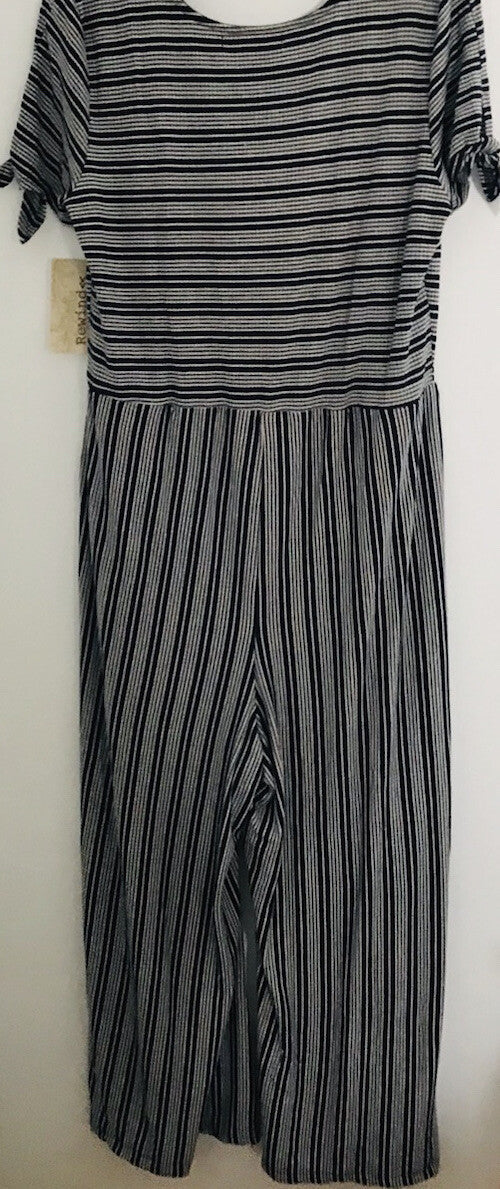 Rewind Juniors' Ribbed Knit Jumpsuit Striped Black