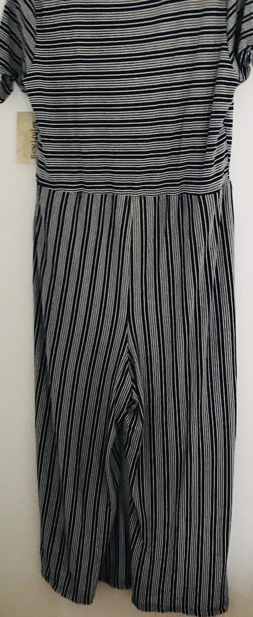 Rewind Juniors' Ribbed Knit Jumpsuit Striped Black