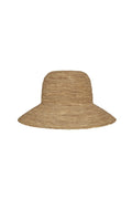 Front view of Rio Hat in Husk showing packable woven raffia construction and wide brim on white background