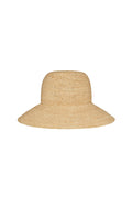 Front view of Rio Hat in Natural raffia showcasing wide brim and woven texture on white background