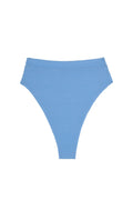Front view of Riviera Bottom in Azure Crinkle showing high-rise, high-cut leg and textured crinkle fabric on white background