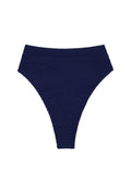 Close-up of Riviera Bottom in Midnight Crinkle showing high-rise, high-cut silhouette and crinkle texture on white background