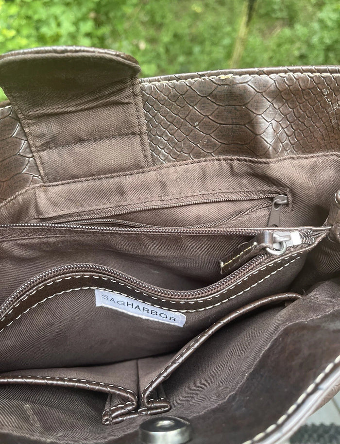 Sag Harbor Brown Handbag Purse – Leather Bottom with Letter Design Women's Bag
