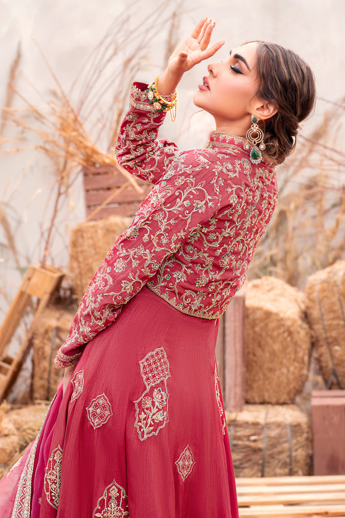 Close-up of Naqshi Samar jacket sleeve featuring embroidered jall motif, crystal drops, and intricate threadwork.