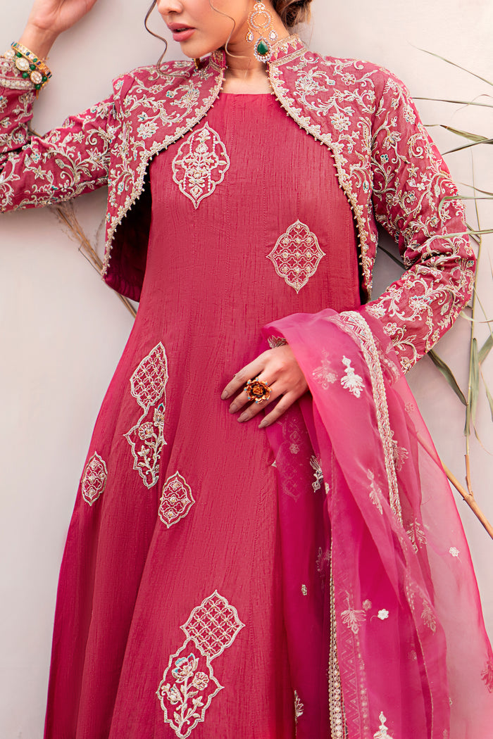 Naqshi Samar dupatta draped over ensemble showcasing border embroidery, sequin work, and soft organza flow.