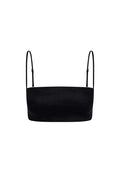 Black bandeau crop top with thin adjustable shoulder straps on white background