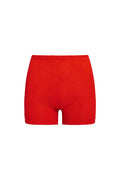 Back view of Santa Cruz Short in Chili Pepper Crinkle showing high waist and textured recycled crinkle fabric on white background