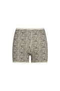 Front view of Santa Cruz Short Colorblock Black Gingham showing high waist and crinkle swim fabric on white background