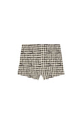 Front flat lay of Santa Cruz Short Kids shorts showing black gingham check, elastic waist, and lining on white background