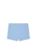 Flat lay of Santa Cruz Short Kids in Sky Crinkle showcasing textured crinkle fabric and elastic waistband on white background