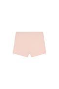 Front view of Santa Cruz kids shorts in powder pink crinkle showcasing crinkled textured fabric and elastic waist on white background