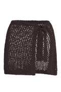 Front close-up of Santa Marta Sarong in Espresso petit crochet showing open-knit pattern and side tie on white