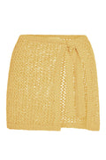 Front flat lay of Santa Marta sarong in honey petit crochet showcasing tie-side and open-knit texture on white background