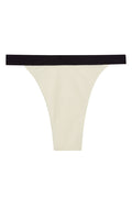 Flat-lay of Santorini Bottom in ivory with black waistband showing high-cut mid-waist thong on white background