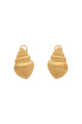 Front view of Sardinia gold shell drop earrings showcasing ribbed seashell pendants with top loops on white background