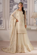 NAQSHI Seemal cream embroidered ready-to-wear formal outfit with long embellished shirt, flared skirt and matching embroidered dupatta for weddings and reception events.