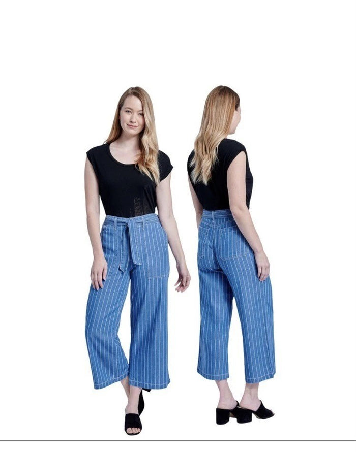 Seven7 Belted Crop Wide Leg PinStripe Jeans